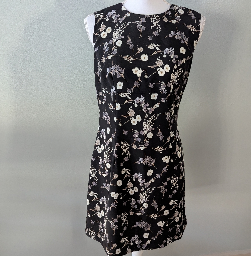 Vintage 90s Casual Corner Size Medium Mini Sleeveless Dress Black Floral